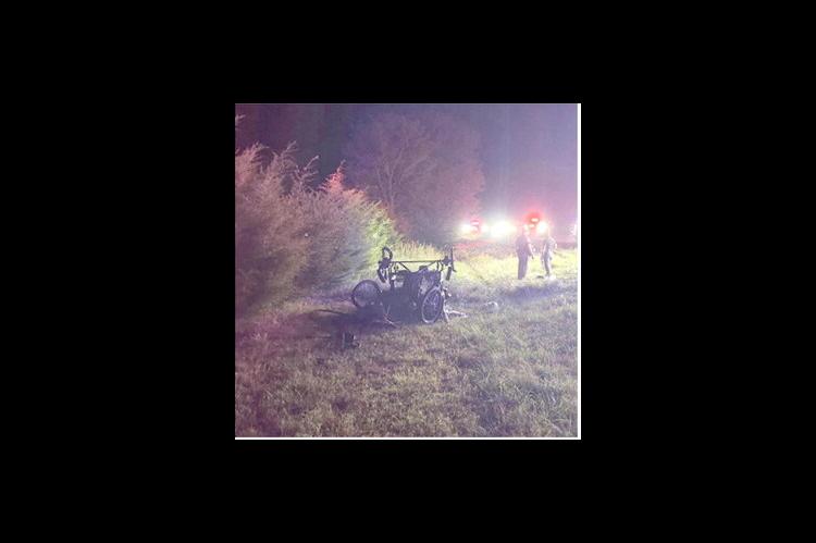 This photo shows the overturned horse-drawn buggy in the ditch and first responders at the scene. (Photo courtesy of Clarita Fire Chief Frank Williams)