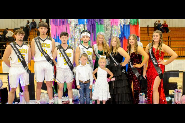 MEET THE 2025 TUPELO HOMECOMING COURT! Pictured (L-R): Cash Wafford, Johnny Parks, Michael Waters, Luke Foreman, Jade Ellis, Marley Crites, Kayle Watson, and Lainey Wafford. Crown Bearer: Dakota Schwartz. Flower Girl: Brayley Kayne Ybarra. Tupelo Homecomi