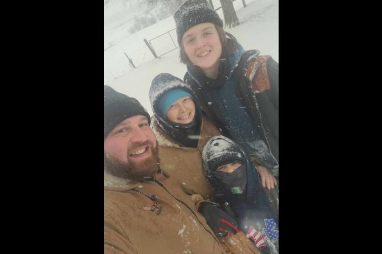 THE SIJER FAMILY ON THEIR BIG SNOWDAY! - Shaun, Kacey, Braislin and Draxton at their home on Forneris Road, Coalgate.
