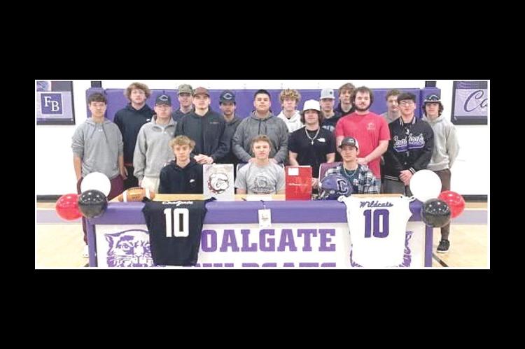 COALGATE SENIOR TRISTIN TREVATAN SIGNED WITH MCPHERSON COLLEGE LAST MONTH. Pictured above are: Back row (L-R) - Easton Loudermilk, Ethan Nelson, Colby Brown, Davis Grant, Daxtin Childers, Carson Viss, Jett Walkup, Kado Pebworth. Middle row (L-R) - Ernest 