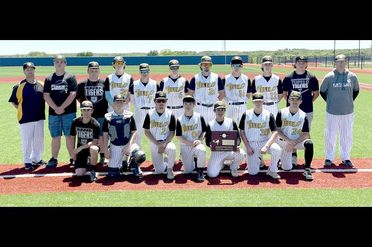 TUPELO BASEBALL REGIONAL CHAMPIONS! Back Row L-R Coach Medcalf, Jaxon Ellis, Jaxton Fortner, Cal Vick, Ryder Johnson, Bricen Bastible, Cash Wafford, Cash Wainscott, Joseph Daniel, Jayden Ellis, Coach Weller. Front Row L-R Tegan Davidson, Levi Guffey, Mich