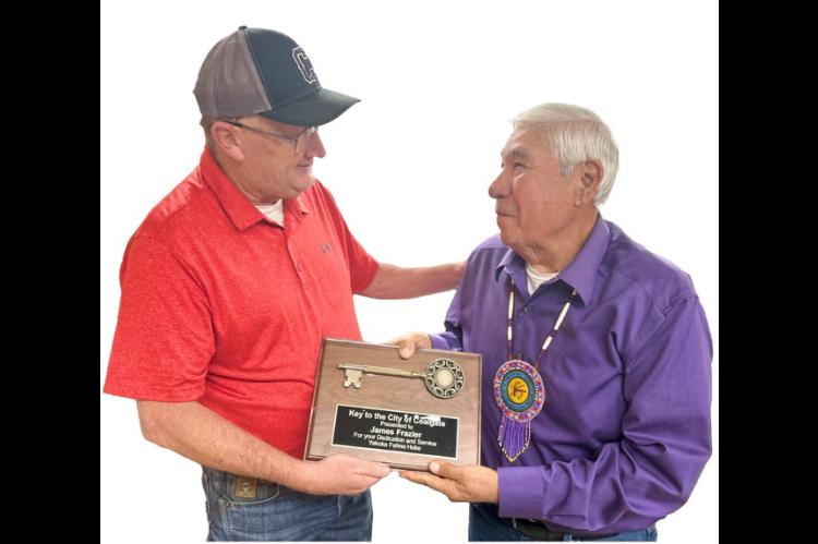LOCAL CHOCTAW AND COALGATE CITIZEN, JAMES FRAZIER PRESENTED KEY TO CITY... In a special presentation by the Coalgate City Council, Mr. James Frazier was honored and presented with the key to the city. Mr. Frazier has devoted countless hours to the betterm