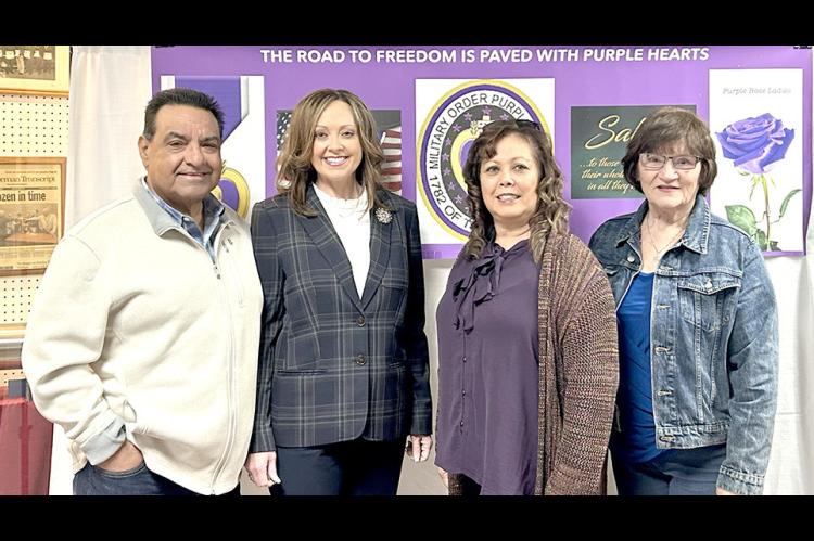 COAL COUNTY VETERANS WERE HONORED RECENTLY AT A PURPLE ROSE CEREMONY IN NORMAN. Pictured above are Steve Byrd, State Auditor Cindy Byrd, Linda Williams, and Cora Wardrope.