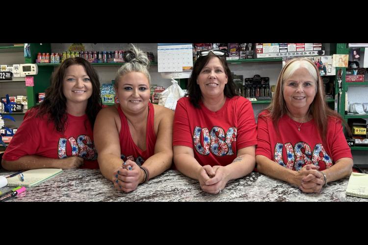 Gina Fortner, Heather Gallup, Summer Jett and Sharon Pickens at the Kountry Store ready for the 4th of July festivities at Tupelo.