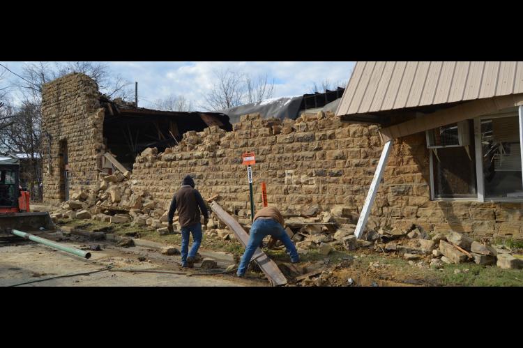 Roof of old rock building collapses