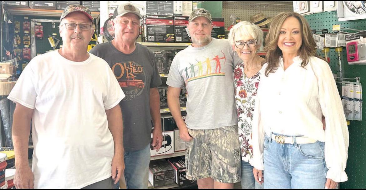DAVID ENRICO RETIRES FROM C&C HARDWARE AFTER 17 YEARS...Pictured above are David Enrico, Chuck Loudermilk, Kevin Parry, Mary Eddings and Cindy Byrd enjoying David’s retirement party at C&C Hardware. Pictures By Gina Fortner