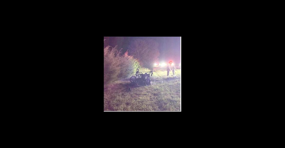 This photo shows the overturned horse-drawn buggy in the ditch and first responders at the scene. (Photo courtesy of Clarita Fire Chief Frank Williams)