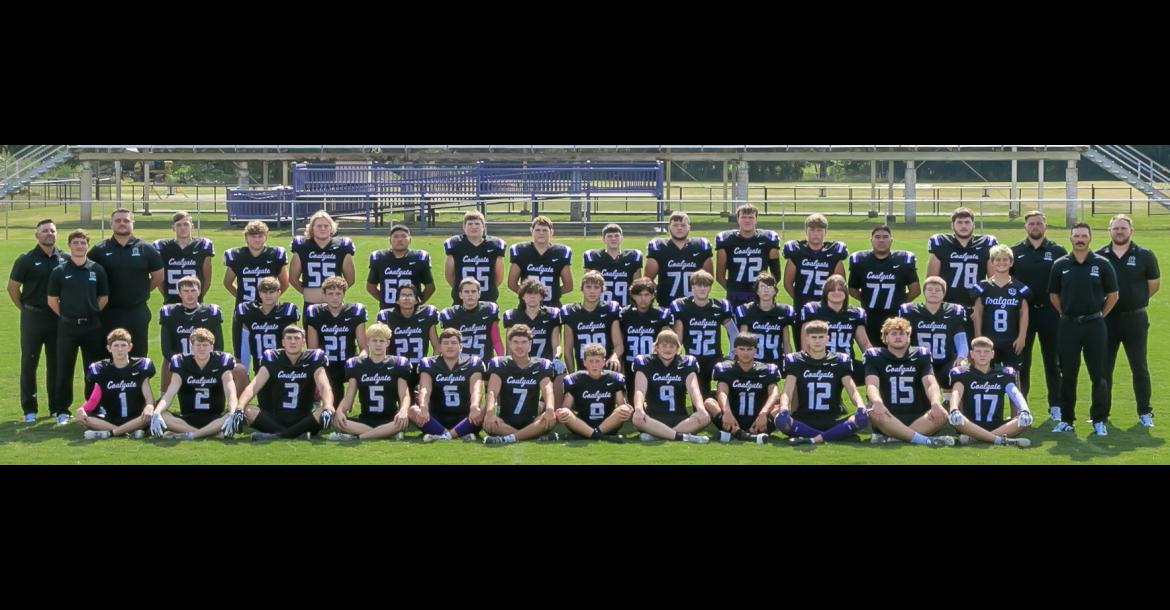 MEET THE 2026 COALGATE WILDCATS! The Wildcats are looking forward to a successful season on the gridiron led by Coach Zac Cater. Pictured above are Front Row L-R: Maddox Castillo, Davis Grant, Weston Lackey, Bryson Horstman, Jase Burris, Ernest Smith, Tucker Ward, Reid Ables, Colby Brown, Brax Wofford, Easton Loudermilk, Cody Coats, 2nd Row: Blayne Crow, Josh Ojer, Travyn Hansel, Creek McCoy, , Cooper Battles, Tracyn Miller, Gio Cole, Timothy Starson, Chase Huffman, Arlis Stowe, Landon Miller, Braislin Ely,