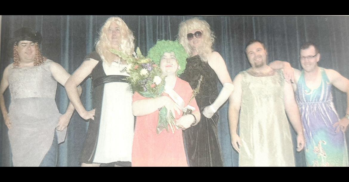 MR. CHS BEAUTY PAGEANT... The lovely contestants in the Mr. CHS Beauty Pageant were Jason “Jacie” Pinkston, John “Josie” Plunkett, Eddie”Betty” James (winner), Jack “Jackie” Ward, Scott “Scarlett” Doss, and Jacob “Jaquita” Ford.
