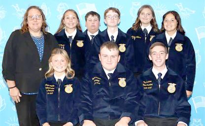 Standing: L-R: Ms. Battles-Advisor, Aubrey GibsonSentinel, Jaxon Battles-Vice President, Houston Reichle-Reporter, Lexi Addison-Treasurer and Mesa Johnson-Secretary. Front row L-R Southeast Regional Vice President-Aspen Chumley, Jaxton Fortner-President, Coy Davidson-State President.