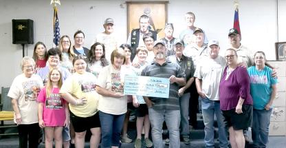 COALGATE MASONIC LODGE 211 ON SEPTEMBER 26TH PRESENTED A MATCHING FUNDS CHECK OF $16,000 TO DAN AND RICKY LOUDERMILK. Accepting the check is the Loudermilk family along with Masonic members Bobbie Horn, Chris Horn, Alfred Horn, Gary Stockwell. Ronny Lambert and Worshipful Master David Blackmon.