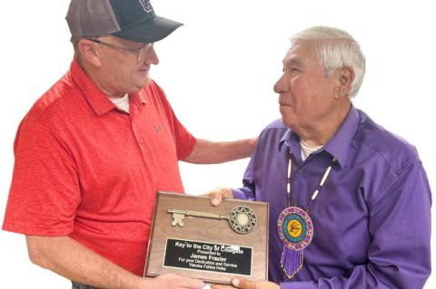 LOCAL CHOCTAW AND COALGATE CITIZEN, JAMES FRAZIER PRESENTED KEY TO CITY... In a special presentation by the Coalgate City Council, Mr. James Frazier was honored and presented with the key to the city. Mr. Frazier has devoted countless hours to the betterm