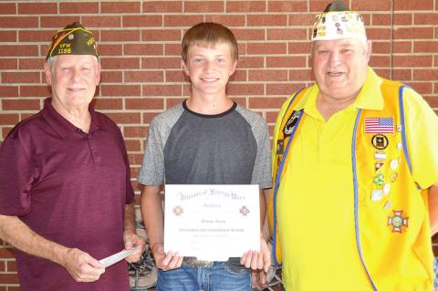 Coalgate student Blaine Ryan places third in VFW essay contest